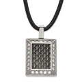 Stainless Steel Gold-tone & Black Carbon Fiber CZ Necklace, 22 x 24 mm
