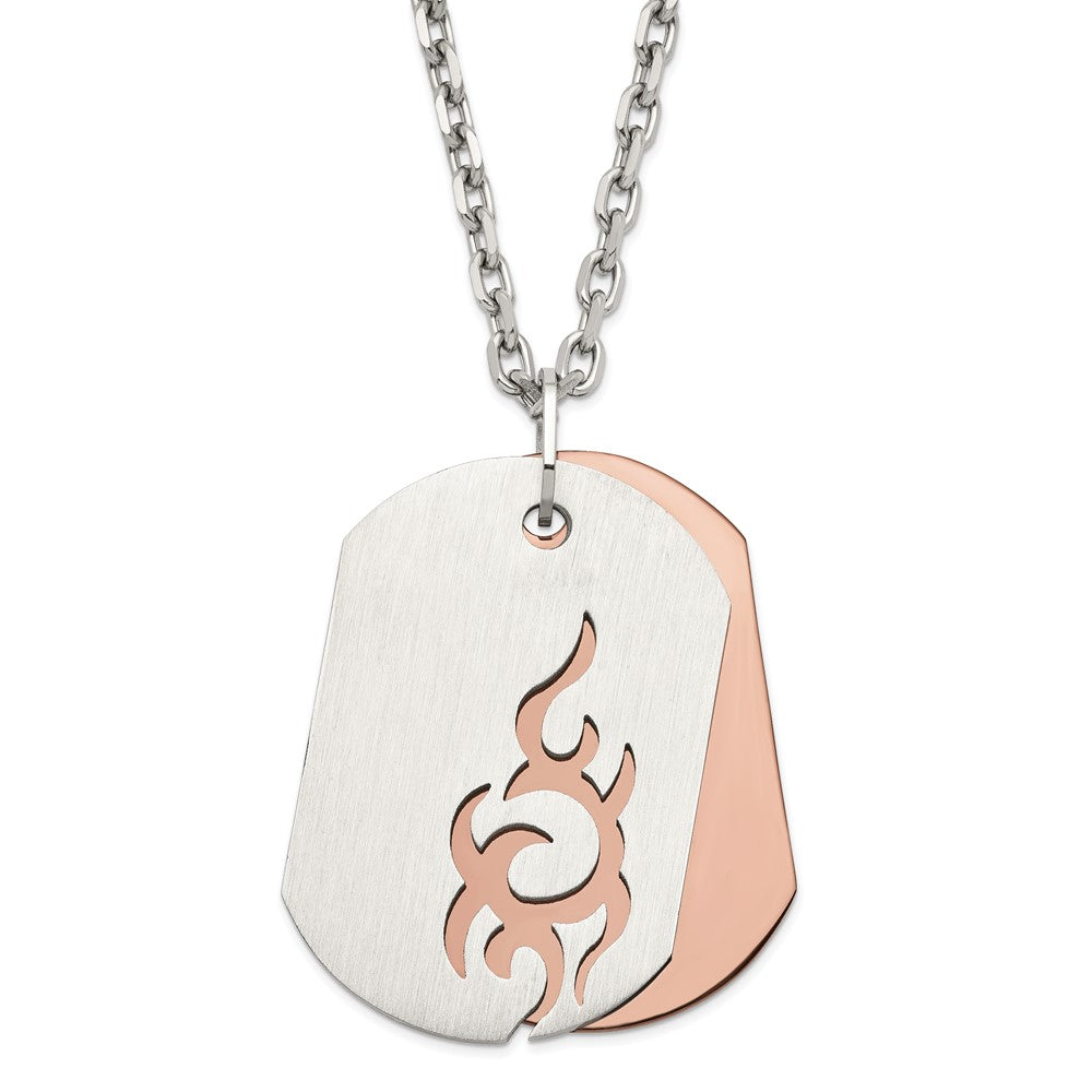 Stainless Steel Brushed & Polished Brown IP-plated Dog Tags Necklace, 22 mm
