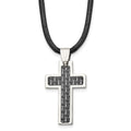 Chisel Stainless Steel Polished with Black Carbon Fiber Inlay Cross Pendant on an 18 inch Leather Cord Necklace, 18 x 20 mm