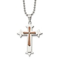 Chisel Stainless Steel Polished Brown IP-plated Diamond Accent Cross Pendant on a 24 inch Ball Chain Necklace, 0.015 ct, 24 x 32 mm