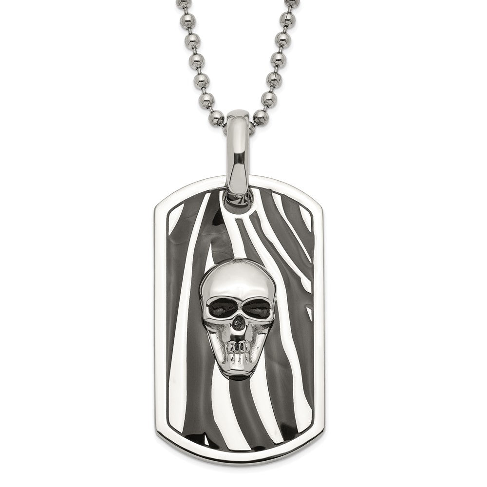 Stainless Steel Enameled Skull Dog Tag Necklace, 24 mm