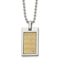 Chisel Stainless Steel Brushed and Polished with 18k Gold Accent .01carat Diamond Pendant on a 24 inch Ball Chain Necklace, 0.015 ct, 24 x 15 mm