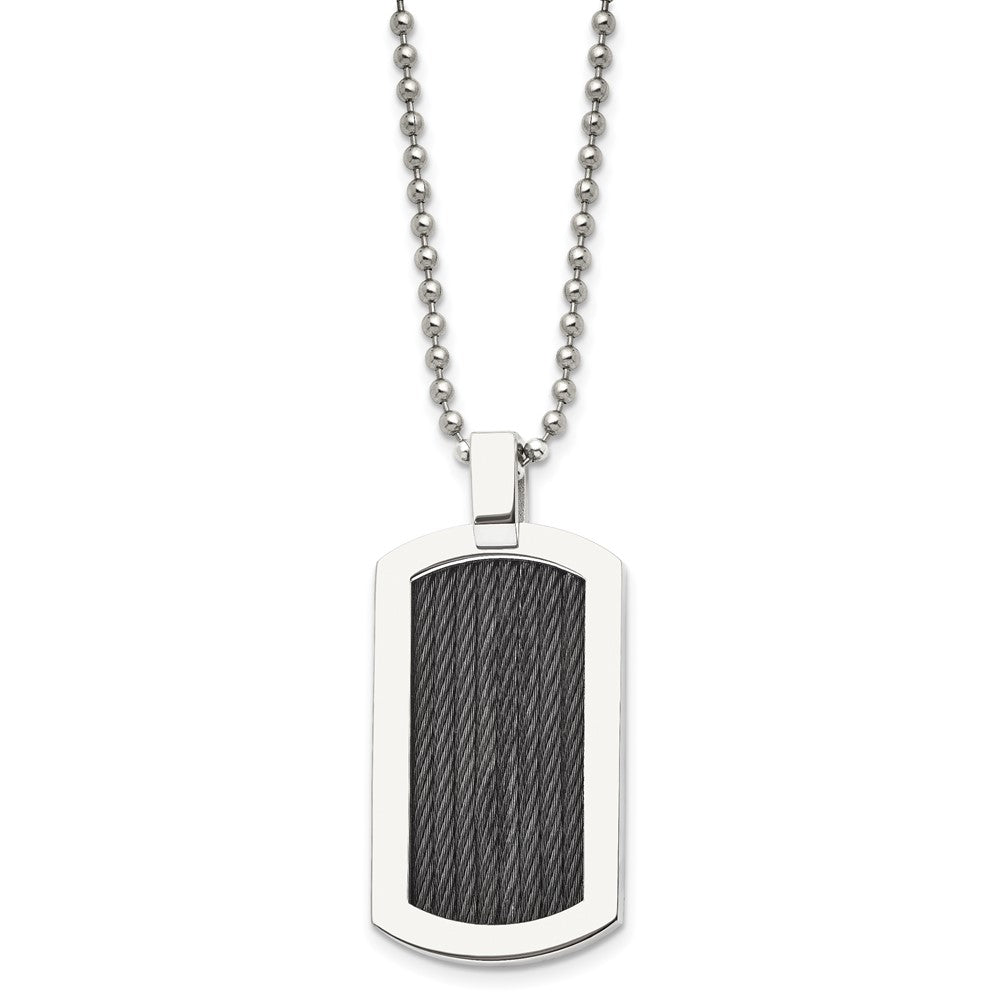 Chisel Stainless Steel Polished with Black IP-Plated Cable Dog Tag on a 24 inch Ball Chain Necklace, 24 x 25 mm
