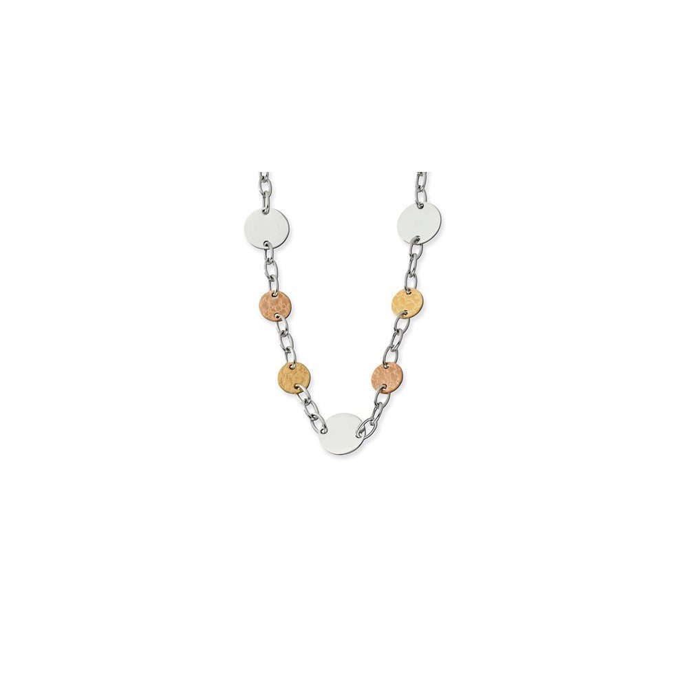 Stainless Steel Pink & Yellow IP-plated Circle 26.5in Necklace, 26.5 mm