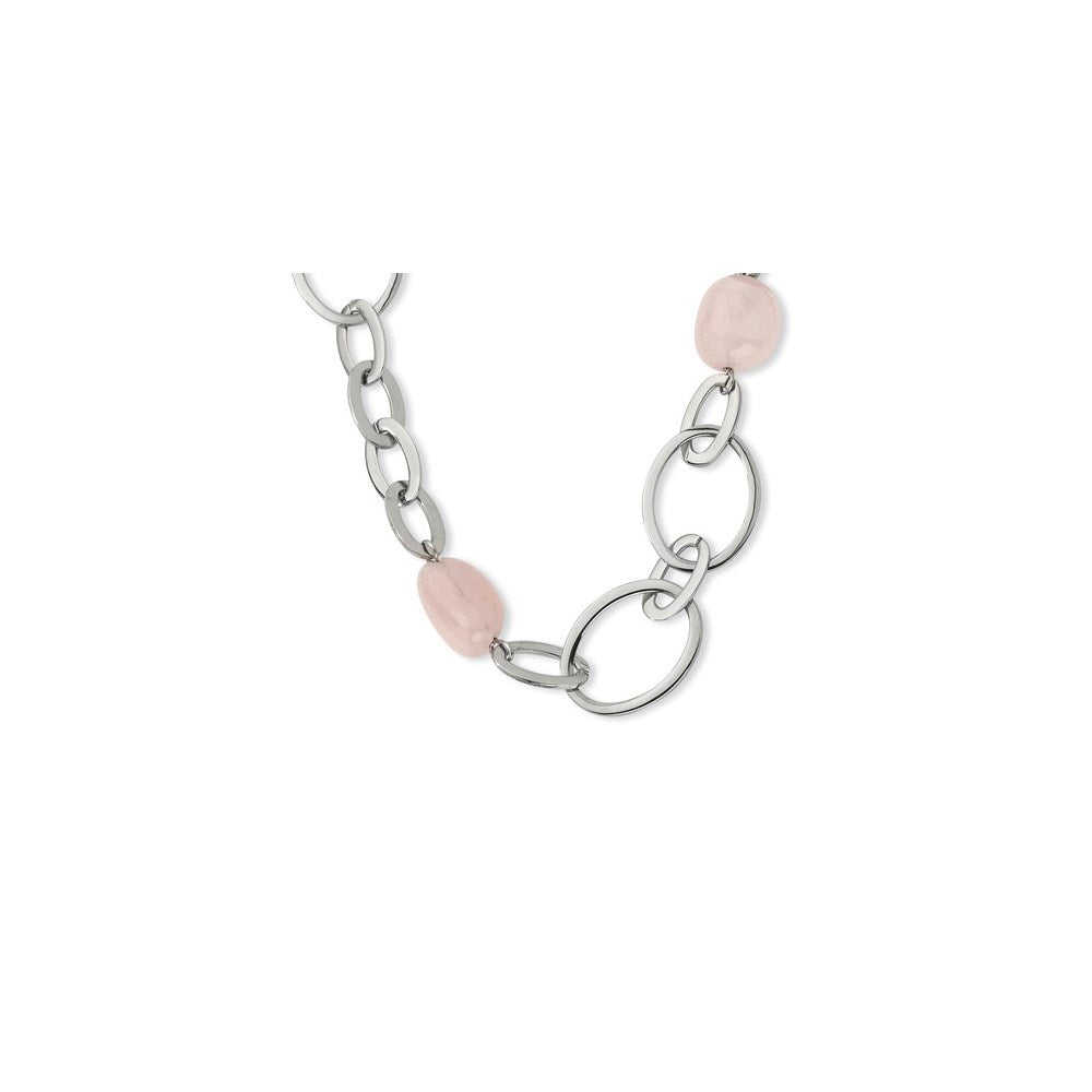 Stainless Steel Rose Quartz Necklace, 36 mm