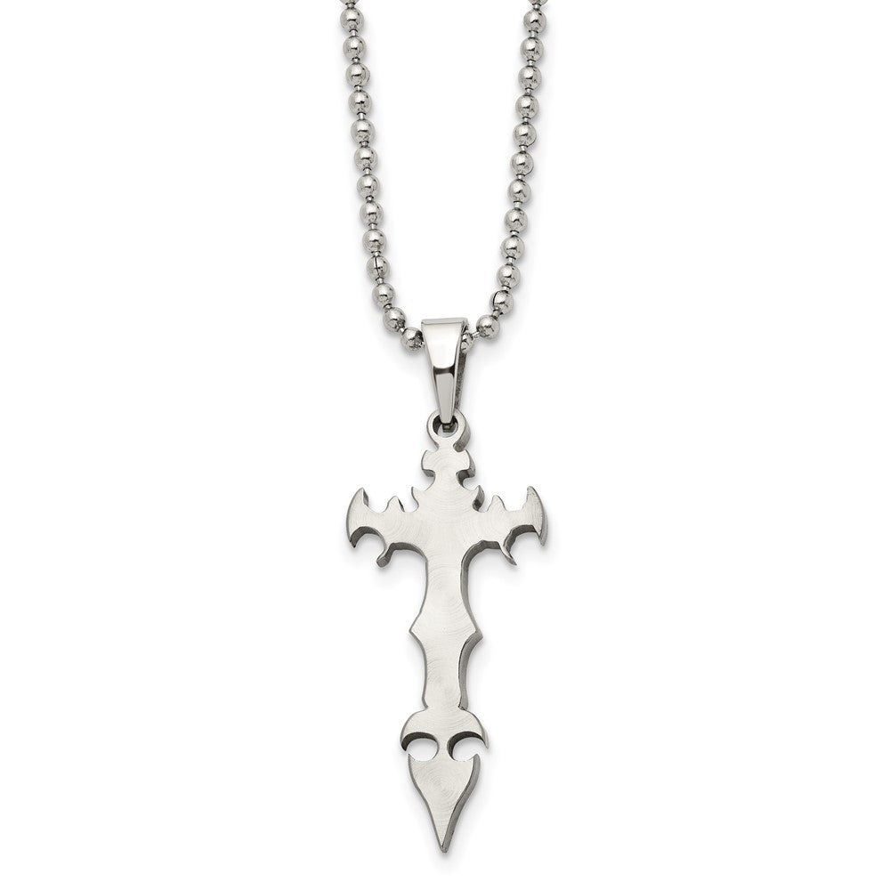 Stainless Steel Brushed Cross Dagger 22in Necklace, 22 mm