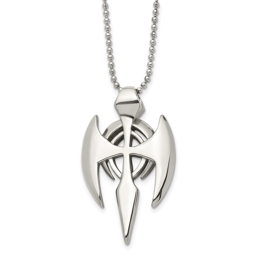 Chisel Stainless Steel Polished Gothic Cross Pendant on a 24 inch Ball Chain Necklace, 24 x 29 mm