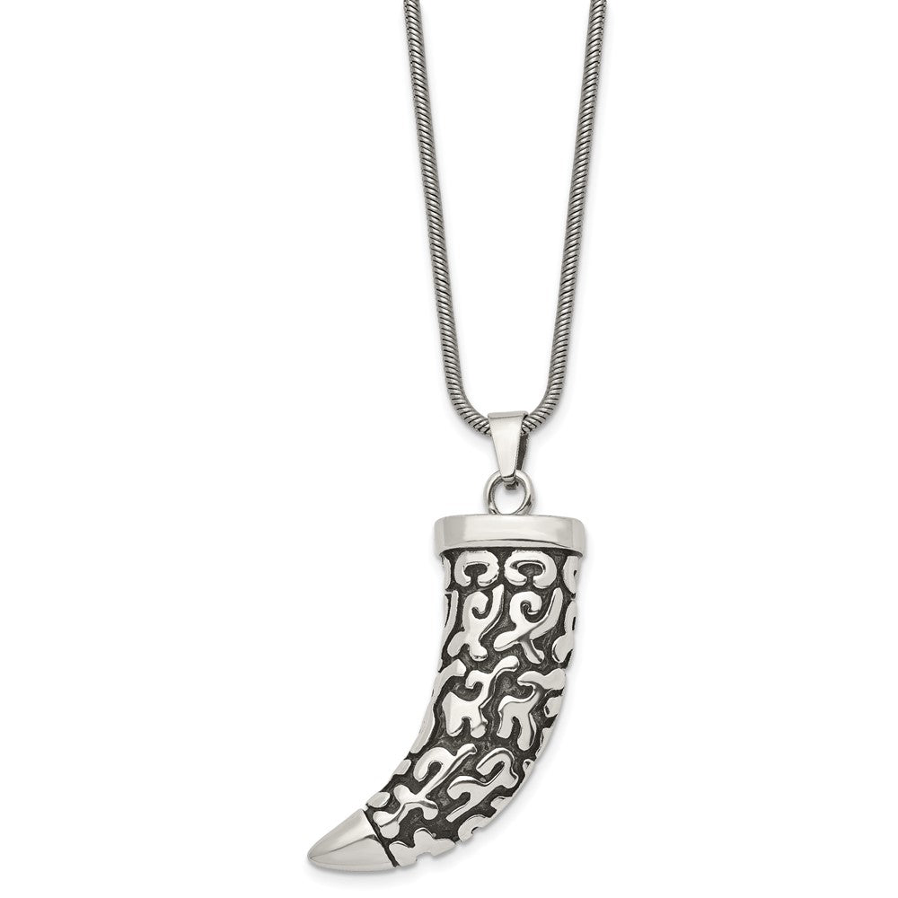 Chisel Stainless Steel Antiqued Polished and Textured Swirl Design Claw Pendant on a 24 inch Rope Chain Necklace, 24 x 19 mm