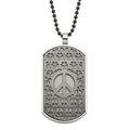 Stainless Steel Black IP-Plated Reversible Grey/Blue Carbon Fiber Peace/Heart Dog Tag Necklace, 24 mm
