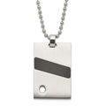 Stainless Steel Polished & Satin Black Rubber & CZ Pendant Necklace, 22 mm