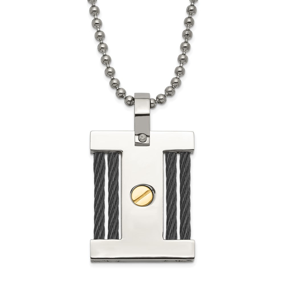 Stainless Steel Black & Gold lP-plated Square Pendant Necklace, 22 mm