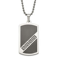 Stainless Steel Black Enamel Greek Key Dog Tag Pendant Necklace, 20 mm