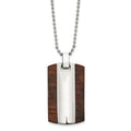Stainless Steel Polished with Wood Dog Tag 24in Necklace, 24 mm