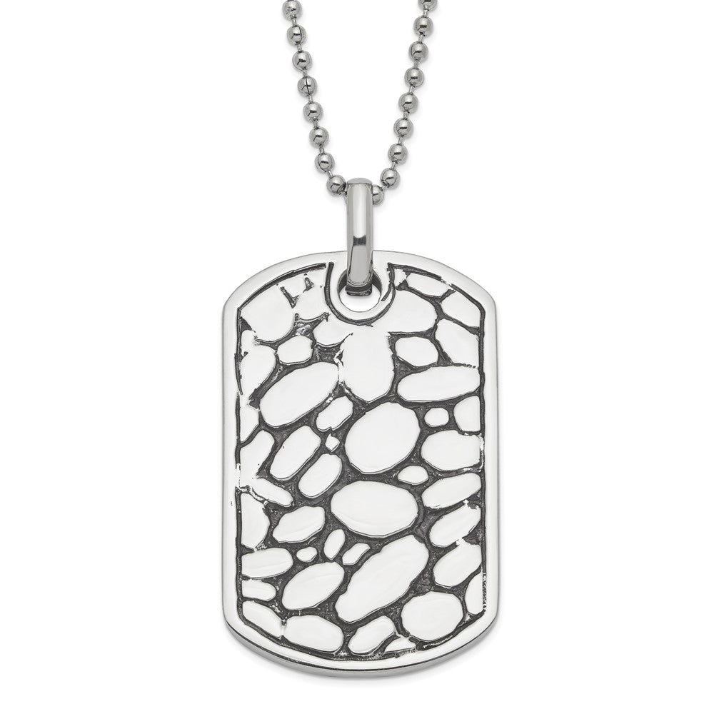 Stainless Steel Black Enamel Pebble Dog Tag Necklace, 24 mm