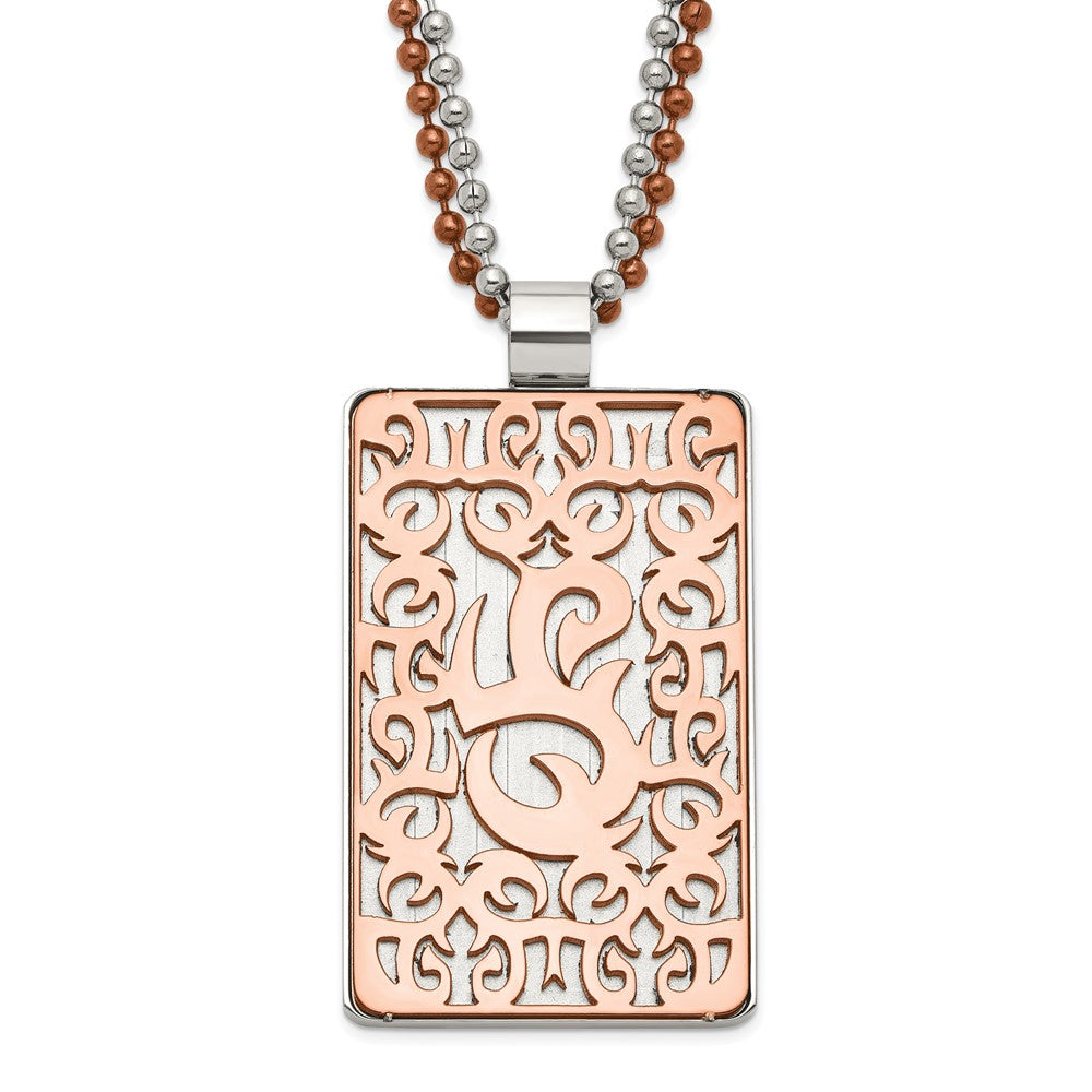 Stainless Steel & Brown IP-plated Swirl Rectangle Design Necklace, 24 mm