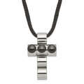 Stainless Steel Black IP-plated Bead Cross on Cord Necklace, 20 mm