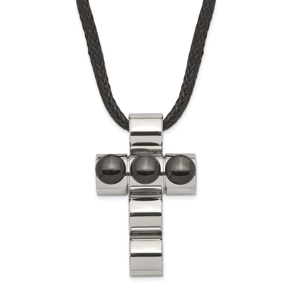 Stainless Steel Black IP-plated Bead Cross on Cord Necklace, 20 mm