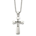 Chisel Stainless Steel Brushed and Polished with Black Rubber Cross Pendant on a 24 inch Ball Chain Necklace, 24 x 30 mm