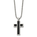 Chisel Stainless Steel Brushed Black Genuine Stingray Inlay Cross Pendant on a 24 inch Ball Chain Necklace, 24 x 17 mm
