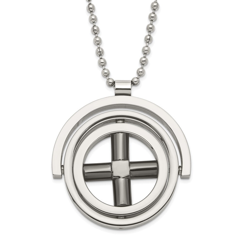 Stainless Steel & Black IP-plated X Moveable Circles Necklace, 22 mm