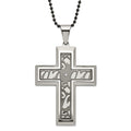 Stainless Steel Black-plated Fancy CZ Latin Cross Necklace, 24 mm