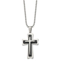Chisel Stainless Steel Polished with Black Acrylic Cross Pendant on a 24 inch Ball Chain Necklace, 24 x 25 mm