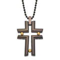 Stainless Steel Black & Yellow IP-plated Cross Necklace, 22 mm