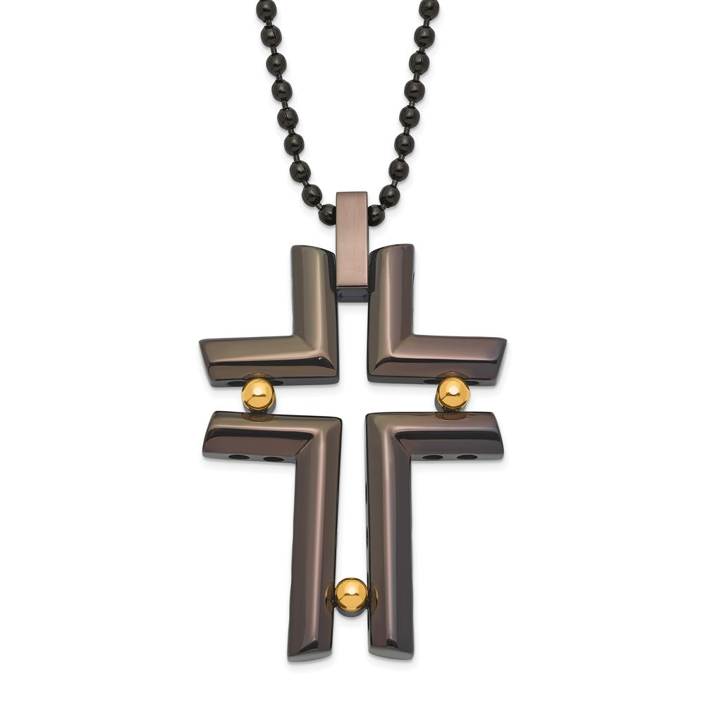 Stainless Steel Black & Yellow IP-plated Cross Necklace, 22 mm