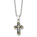 Chisel Stainless Steel Polished Black and Yellow IP-plated Cross Pendant on a 22 inch Ball Chain Necklace, 22 x 16 mm
