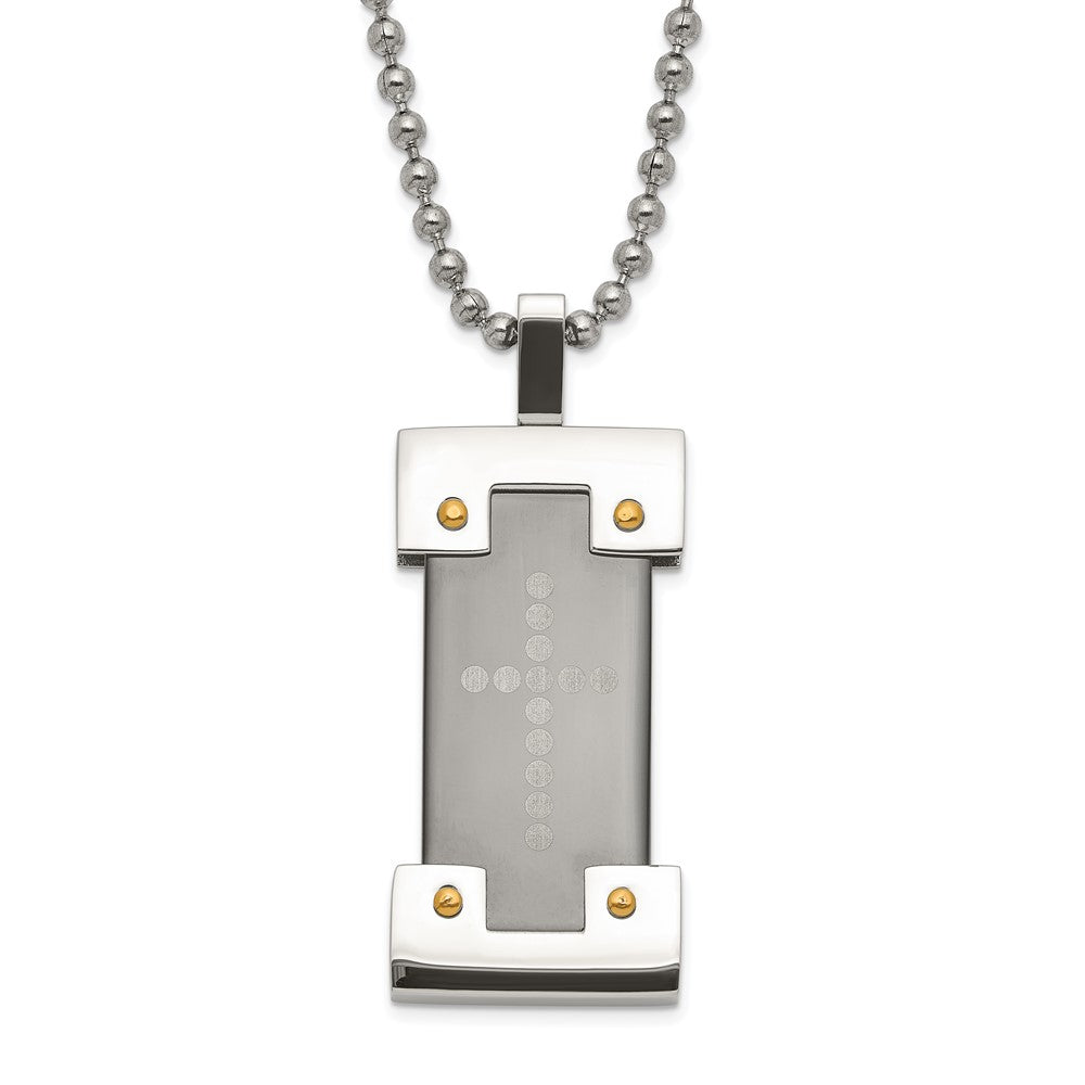 Stainless Steel Black & Yellow IP-plated Polished Cross Necklace, 22 mm