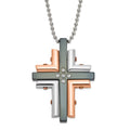 Stainless Steel Black & Pink IP-plated CZ Cross Necklace, 22 mm
