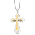 Chisel Stainless Steel Polished Yellow IP-plated Cross Pendant on a 22 inch Ball Chain Necklace, 22 x 44 mm