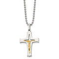 Chisel Stainless Steel Polished with 14k Gold Accent Crucifix Pendant on a 22 inch Ball Chain Necklace, 22 x 21 mm