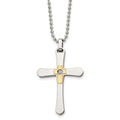 Chisel Stainless Steel Polished with 14k Gold Accent 1/2pt Diamond Cross Pendant on a 22 inch Ball Chain Necklace, 0.3 ct, 22 x 28 mm