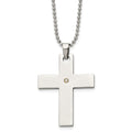 Chisel Stainless Steel Polished with 14k Gold Accent .02 carat Diamond Cross Pendant on a 22 inch Ball Chain Necklace, 22 x 32 mm