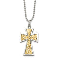 Chisel Stainless Steel Polished with 14k Gold Accent Cross Pendant on a 22 inch Ball Chain Necklace, 22 x 26 mm