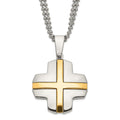 Stainless Steel Yellow IP-plated Cross Necklace, 22 x 29.4 mm