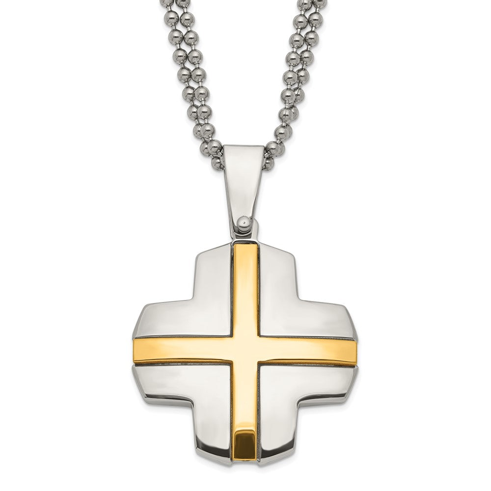 Stainless Steel Yellow IP-plated Cross Necklace, 22 x 29.4 mm
