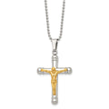 Chisel Stainless Steel Polished Yellow IP-plated Crucifix Pendant on a 22 inch Ball Chain Necklace, 22 x 32 mm