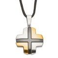 Stainless Steel Black & Yellow IP-plated Cross on Cord Necklace, 20 mm