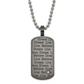 Stainless Steel Black PVD-plated CZ Believe Live Dream Dogtag Necklace, 24 mm