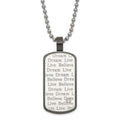 Stainless Steel Black PVD-plated CZ Live Dream Believe Dogtag Necklace, 24 mm