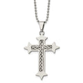 Chisel Stainless Steel Brushed with Braided Sterling Silver Inlay Cross Pendant on a 24 inch Ball Chain Necklace, 24 x 34 mm