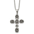 Chisel Stainless Steel Antiqued Polished and Textured Cross Pendant on a 22 inch Cable Chain Necklace, 22 x 33 mm