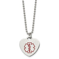 Chisel Stainless Steel Polished with Red Enamel Heart Medical ID Pendant on a 22 inch Ball Chain Necklace, 22 x 24 mm