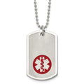 Chisel Stainless Steel Brushed and Polished with Red Enamel Medical ID Dog Tag on a 22 inch Ball Chain Necklace, 22 x 24 mm