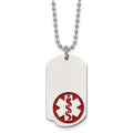 Chisel Stainless Steel Polished with Red Enamel Medical ID Dog Tag on a 22 inch Ball Chain Necklace, 22 x 20 mm