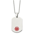 Chisel Stainless Steel Polished with Red Enamel Medical ID Dog Tag on a 24 inch Ball Chain Necklace, 24 x 27 mm