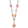 Stainless Steel Fancy Pink Quartz & Agate w/ 2 in ext. Drop Necklace, 26 mm