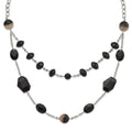 Stainless Steel Black & Crystalized Agate w/ 1.5in ext Necklace, 25.5 x 19 mm